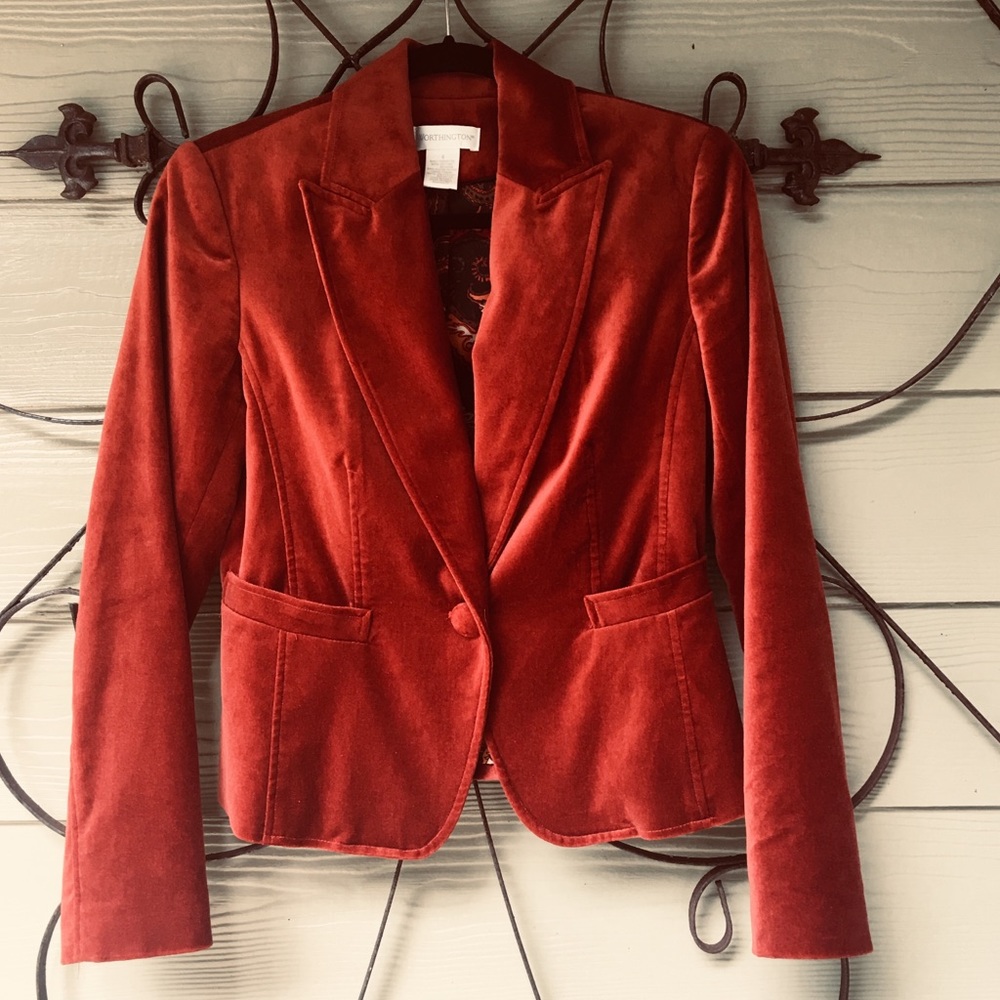 Perfect Fall Burnt Orange Velvet Blazer 4